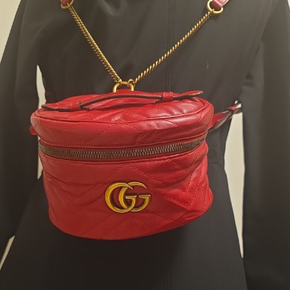 Gucci Red Quilted Leather Backpack - Picture 2 of 11